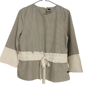 Bayo | Striped Blue Blouse Top with Beautiful Sleeve and Bow Detail, Small